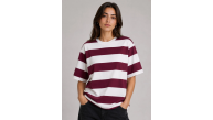 Kadın Çizgili Oversize Tişört Bisiklet Yaka Kısa Kol Yazlık T-Shirt - Bordo Kadın Çizgili Oversize Tişört Bisiklet Yaka Kısa Kol Yazlık T-Shirt - Bordo