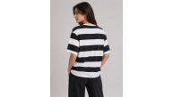 Kadın Çizgili Oversize Tişört Bisiklet Yaka Kısa Kol Yazlık T-Shirt - Siyah Kadın Çizgili Oversize Tişört Bisiklet Yaka Kısa Kol Yazlık T-Shirt - Siyah