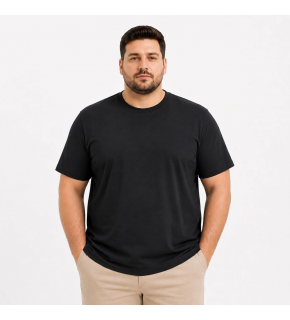 Erkek Battal Big Size Basic Tişört Bisiklet Yaka Rahat Kalıp T-Shirt - Siyah