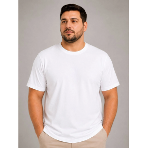 Erkek Battal Big Size Basic Tişört Bisiklet Yaka Rahat Kalıp T-Shirt - Beyaz