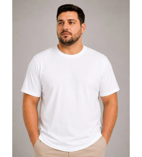 Erkek Battal Big Size Basic Tişört Bisiklet Yaka Rahat Kalıp T-Shirt - Beyaz