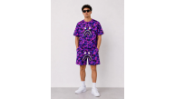 Erkek Oversize Kalıp Pubg Bape X Shark Nakışlı Cepli Şort Takım - Mor Erkek Oversize Kalıp Pubg Bape X Shark Nakışlı Cepli Şort Takım - Mor