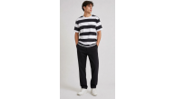 Erkek Çizgili Oversize Tişört Bisiklet Yaka Kısa Kol Yazlık T-Shirt - Siyah Erkek Çizgili Oversize Tişört Bisiklet Yaka Kısa Kol Yazlık T-Shirt - Siyah
