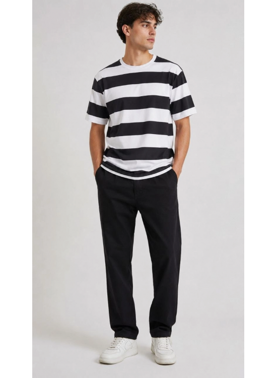 Erkek Çizgili Oversize Tişört Bisiklet Yaka Kısa Kol Yazlık T-Shirt - Siyah Erkek Çizgili Oversize Tişört Bisiklet Yaka Kısa Kol Yazlık T-Shirt - Siyah