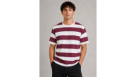 Erkek Çizgili Oversize Tişört Bisiklet Yaka Kısa Kol Yazlık T-Shirt - Bordo Erkek Çizgili Oversize Tişört Bisiklet Yaka Kısa Kol Yazlık T-Shirt - Bordo