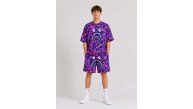 Erkek Çocuk Oversize Kalıp Pubg Bape X Shark Nakışlı Cepli Şort Takım - Mor Erkek Çocuk Oversize Kalıp Pubg Bape X Shark Nakışlı Cepli Şort Takım - Mor