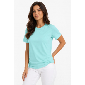Kadın T-Shirt Bisiklet Yaka Slim Fit Likralı Tişört Günlük Basic Body - Turkuaz