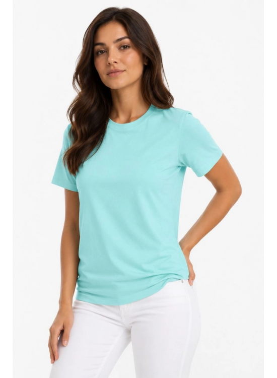 Kadın T-Shirt Bisiklet Yaka Slim Fit Likralı Tişört Günlük Basic Body - Turkuaz Kadın T-Shirt Bisiklet Yaka Slim Fit Likralı Tişört Günlük Basic Body - Turkuaz