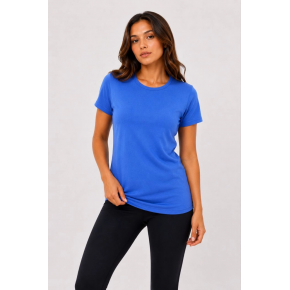 Kadın Basic Tişört Bisiklet Yaka Kısa Kol Günlük Yazlık Slim fit T-Shirt - Mavi