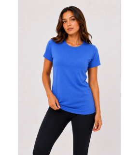 Kadın Basic Tişört Bisiklet Yaka Kısa Kol Günlük Yazlık Slim fit T-Shirt - Mavi