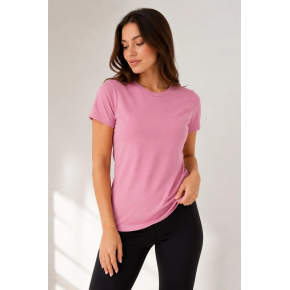 Kadın Basic Tişört Bisiklet Yaka Kısa Kol Günlük Yazlık Slim fit T-Shirt - Pembe