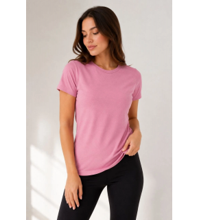 Kadın Basic Tişört Bisiklet Yaka Kısa Kol Günlük Yazlık Slim fit T-Shirt - Pembe