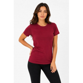 Kadın Basic Tişört Bisiklet Yaka Kısa Kol Günlük Yazlık Slim fit T-Shirt - Bordo