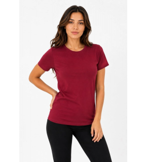 Kadın Basic Tişört Bisiklet Yaka Kısa Kol Günlük Yazlık Slim fit T-Shirt - Bordo