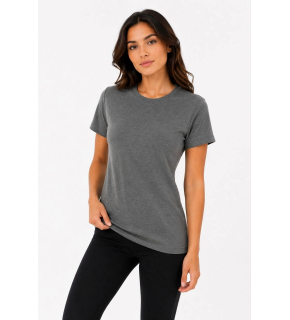 Kadın Basic Tişört Bisiklet Yaka Kısa Kol Günlük Yazlık Slim fit T-Shirt - Antrasit