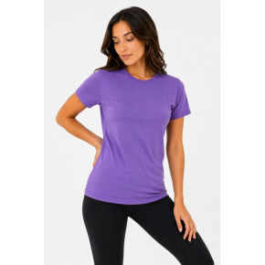 Kadın Basic Tişört Bisiklet Yaka Kısa Kol Günlük Yazlık Slim fit T-Shirt - Mor