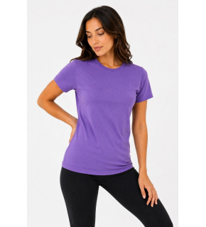 Kadın Basic Tişört Bisiklet Yaka Kısa Kol Günlük Yazlık Slim fit T-Shirt - Mor
