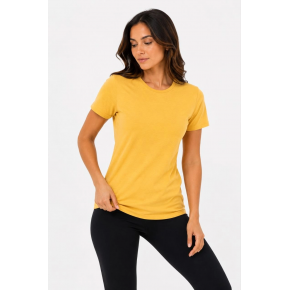 Kadın Basic Tişört Bisiklet Yaka Kısa Kol Günlük Yazlık Slim fit T-Shirt - Sarı