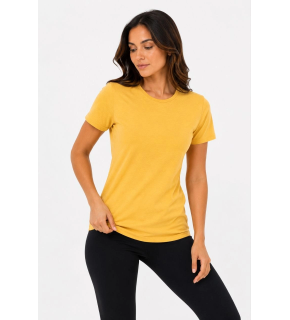 Kadın Basic Tişört Bisiklet Yaka Kısa Kol Günlük Yazlık Slim fit T-Shirt - Sarı
