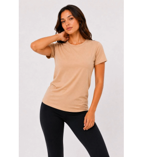 Kadın Basic Tişört Bisiklet Yaka Kısa Kol Günlük Yazlık Slim fit T-Shirt - Bej