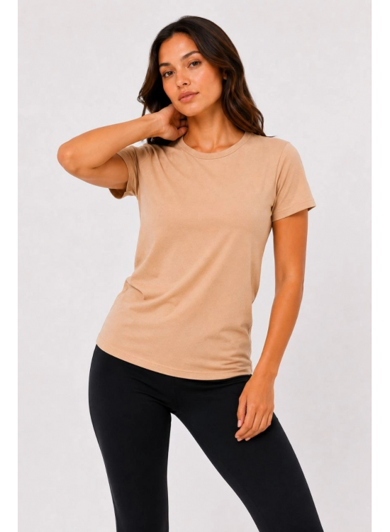 Kadın Basic Tişört Bisiklet Yaka Kısa Kol Günlük Yazlık Slim fit T-Shirt - Bej Kadın Basic Tişört Bisiklet Yaka Kısa Kol Günlük Yazlık Slim fit T-Shirt - Bej