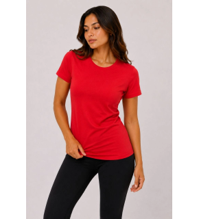 Kadın Basic Tişört Bisiklet Yaka Kısa Kol Günlük Yazlık Slim fit T-Shirt - Kırmızı