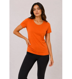 Kadın Basic Tişört Bisiklet Yaka Kısa Kol Günlük Yazlık Slim fit T-Shirt - Turuncu