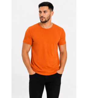 Erkek Basic Tişört Bisiklet Yaka Kısa Kol Günlük Yazlık Slim fit T-Shirt - Turuncu