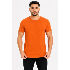 Erkek Basic Tişört Bisiklet Yaka Kısa Kol Günlük Yazlık Slim fit T-Shirt - Turuncu