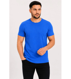 Erkek Basic Tişört Bisiklet Yaka Kısa Kol Günlük Yazlık Slim fit T-Shirt - Saks Mavisi