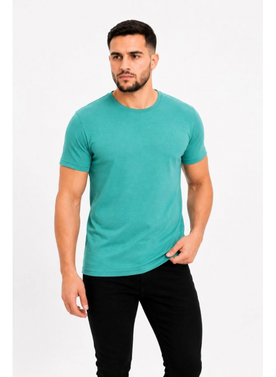 Erkek Basic Tişört Bisiklet Yaka Kısa Kol Günlük Yazlık Slim fit T-Shirt - Su Yeşili