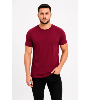 Erkek Basic Tişört Bisiklet Yaka Kısa Kol Günlük Yazlık Slim fit T-Shirt - Bordo