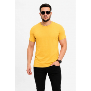 Erkek Basic Tişört Bisiklet Yaka Kısa Kol Günlük Yazlık Slim fit T-Shirt - Sarı