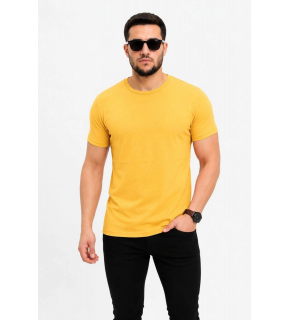 Erkek Basic Tişört Bisiklet Yaka Kısa Kol Günlük Yazlık Slim fit T-Shirt - Sarı