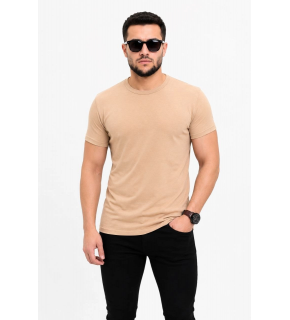 Erkek Basic Tişört Bisiklet Yaka Kısa Kol Günlük Yazlık Slim fit T-Shirt - Bej