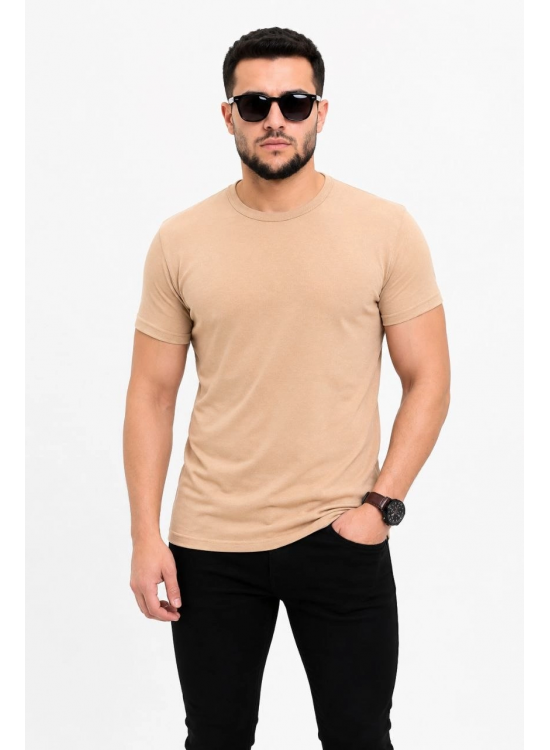 Erkek Basic Tişört Bisiklet Yaka Kısa Kol Günlük Yazlık Slim fit T-Shirt - Bej Erkek Basic Tişört Bisiklet Yaka Kısa Kol Günlük Yazlık Slim fit T-Shirt - Bej