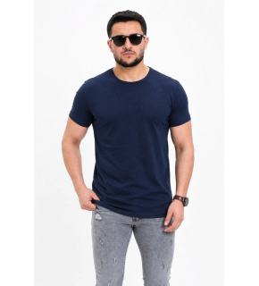 Erkek Basic Tişört Bisiklet Yaka Kısa Kol Günlük Yazlık Slim fit T-Shirt - Lacivert