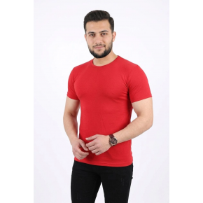 Erkek Basic Tişört Bisiklet Yaka Kısa Kol Günlük Yazlık Slim fit T-Shirt - Kırmızı