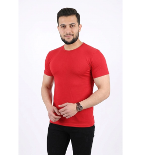 Erkek Basic Tişört Bisiklet Yaka Kısa Kol Günlük Yazlık Slim fit T-Shirt - Kırmızı