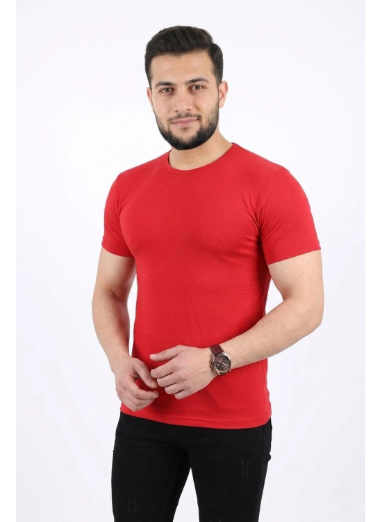 Erkek Basic Tişört Bisiklet Yaka Kısa Kol Günlük Yazlık Slim fit T-Shirt - Kırmızı Erkek Basic Tişört Bisiklet Yaka Kısa Kol Günlük Yazlık Slim fit T-Shirt - Kırmızı