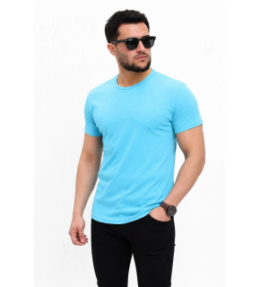 Erkek Basic Tişört Bisiklet Yaka Kısa Kol Günlük Yazlık Slim fit T-Shirt - Açık Mavi