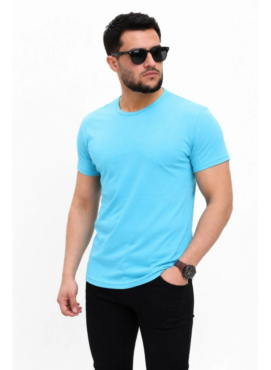 Erkek Basic Tişört Bisiklet Yaka Kısa Kol Günlük Yazlık Slim fit T-Shirt - Açık Mavi Erkek Basic Tişört Bisiklet Yaka Kısa Kol Günlük Yazlık Slim fit T-Shirt - Açık Mavi