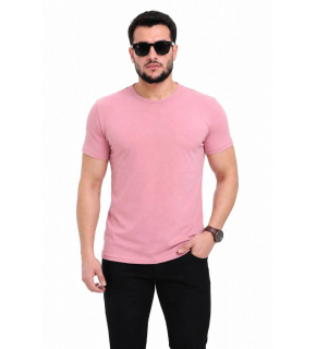 Erkek Basic Tişört Bisiklet Yaka Kısa Kol Günlük Yazlık Slim fit T-Shirt - Pembe