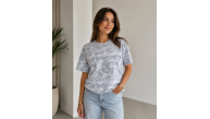 Kadın Batik Desenli Tişört Bisiklet Yaka Kısa Kol Regular Fit T-shirt - Gri Kadın Batik Desenli Tişört Bisiklet Yaka Kısa Kol Regular Fit T-shirt - Gri