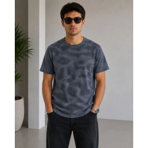 Erkek Batik Desenli Tişört Bisiklet Yaka Kısa Kol Regular Fit T-shirt - Füme