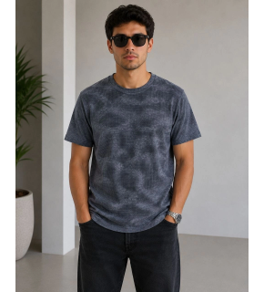 Erkek Batik Desenli Tişört Bisiklet Yaka Kısa Kol Regular Fit T-shirt - Füme