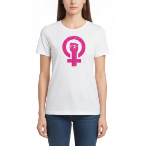 8 Mart Dünya Kadınlar Günü Baskılı Oversize Bisiklet Yaka T-shirt - Beyaz