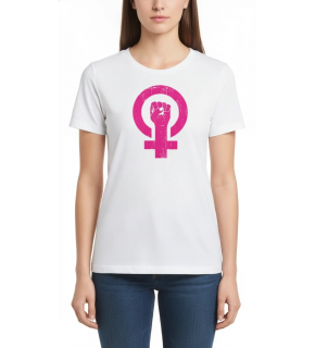 8 Mart Dünya Kadınlar Günü Baskılı Oversize Bisiklet Yaka T-shirt - Beyaz