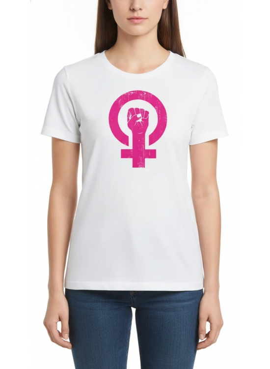8 Mart Dünya Kadınlar Günü Baskılı Oversize Bisiklet Yaka T-shirt - Beyaz