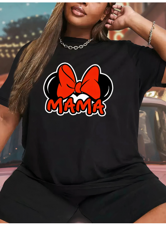 Anneler Günü Hediye Anne Temalı Baskılı Oversize Bisiklet Yaka T-shirt - Siyah
